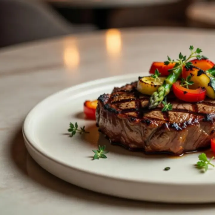Grilled Australian steak served medium-rare with seasonal sides at Dewesoft Hungary Korlátolt Felelősségű Társaság.