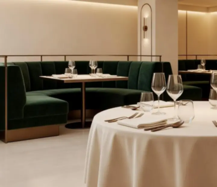 Elegant restaurant table setting at Dewesoft Hungary Korlátolt Felelősségű Társaság with warm lighting and modern Australian styling.