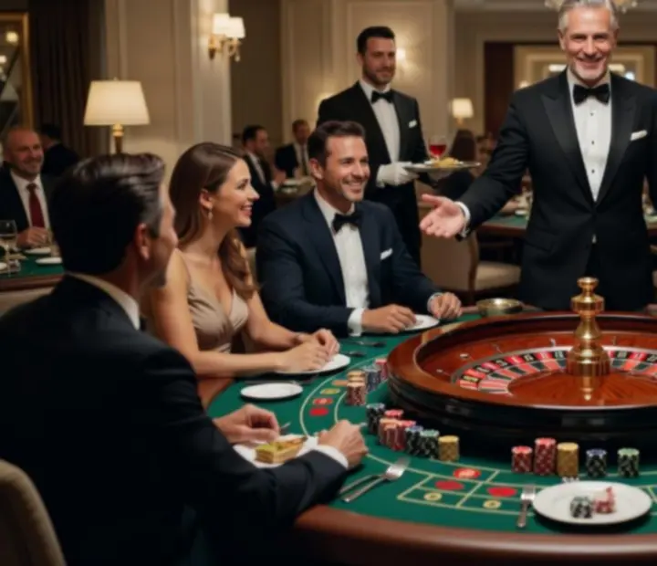 Roulette wheel set beside an elegant supper setting at Dewesoft Hungary Korlátolt Felelősségű Társaság